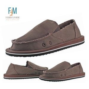 Unisex Unique Raw Edge Canvas Slip-On Boat Shoes